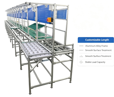 Custom Industrial Aluminum Profile Ball Transfer Assembly Line, Anti-Static PVC Belt Conveyor Production Workstation