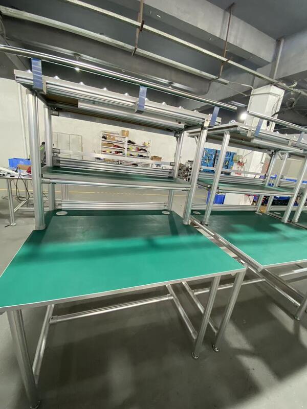 Adjustable Steel Pipe Rack with Overhead Hanging Structure and Anti Static Workbench Top for Electronics Assembly and Testing