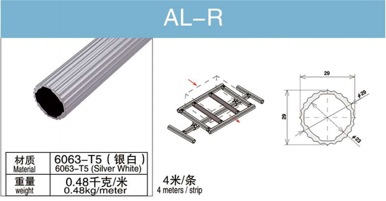 Aluminiumlegierungs-Rohr 6063 T5 des Durchmesser-28mm ringsum AL-R flach silbrig für logistisches Gestell